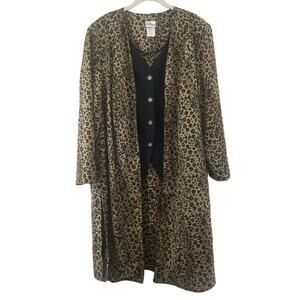 Vintage More Promises Leopard Print Long Cardigan w Button Vest Plus Size 18W
